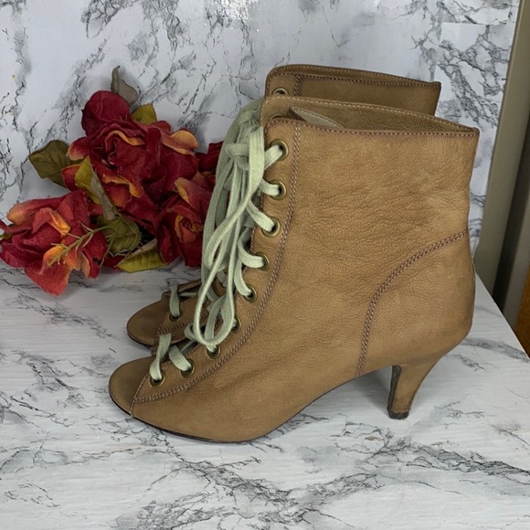 Ash Iggy Lace Up Peep Toe Tan Leather Ankle Booties - Picture 6 of 14
